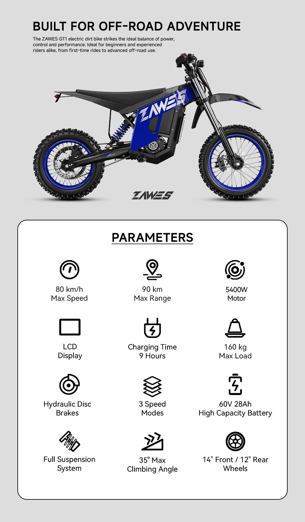 Elektrická motorka ZAWES GT1 - Dirty bike 2
